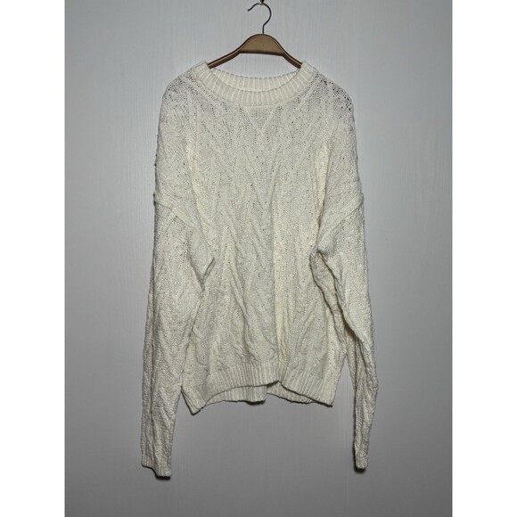 Free People Isla Sweater Women's Large Ivory White Chunky Cable Tunic Oversized - Picture 13 of 16